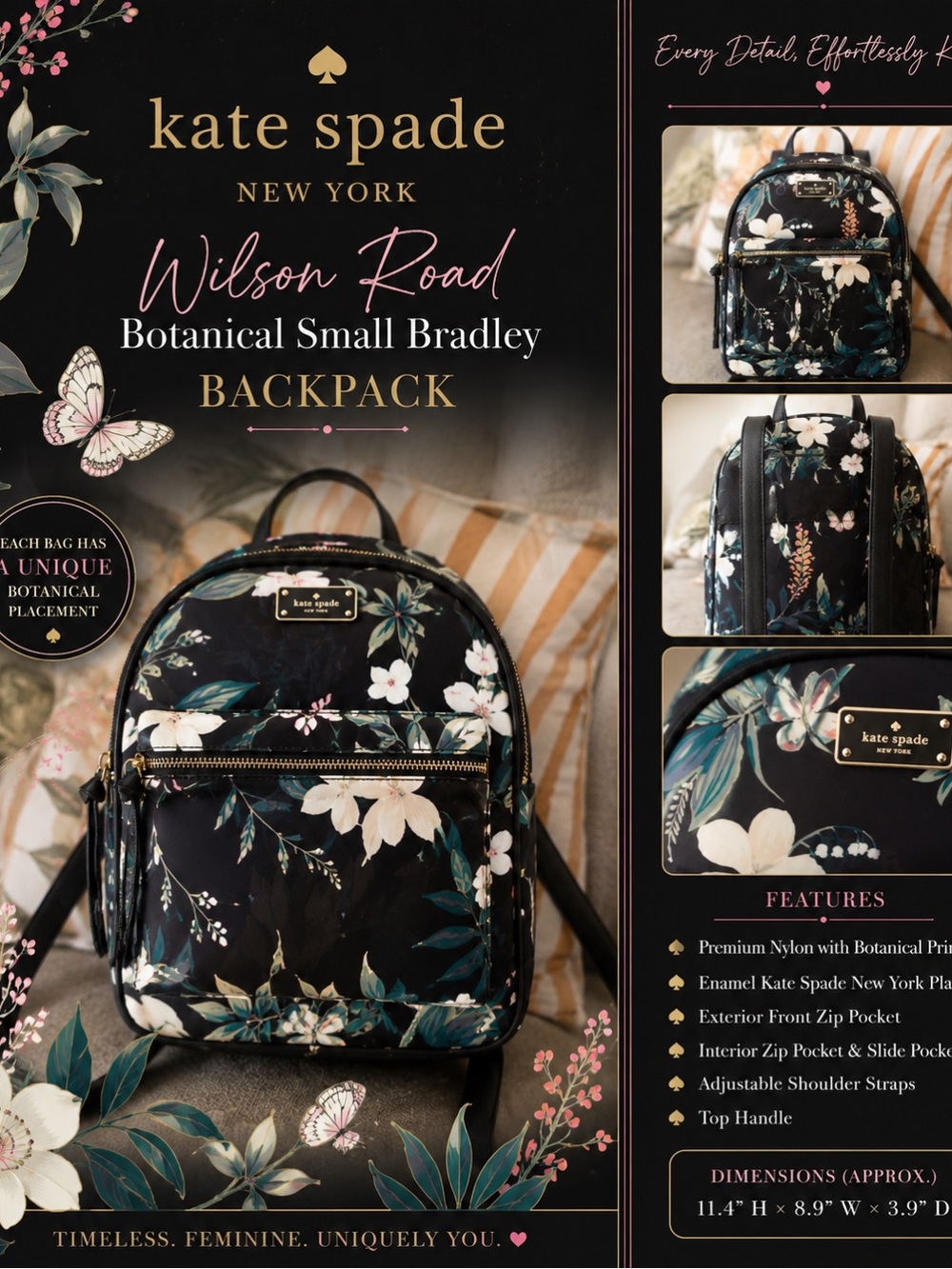 kate spade Black Floral Wilson Road Botanical Small Bradley Backpack